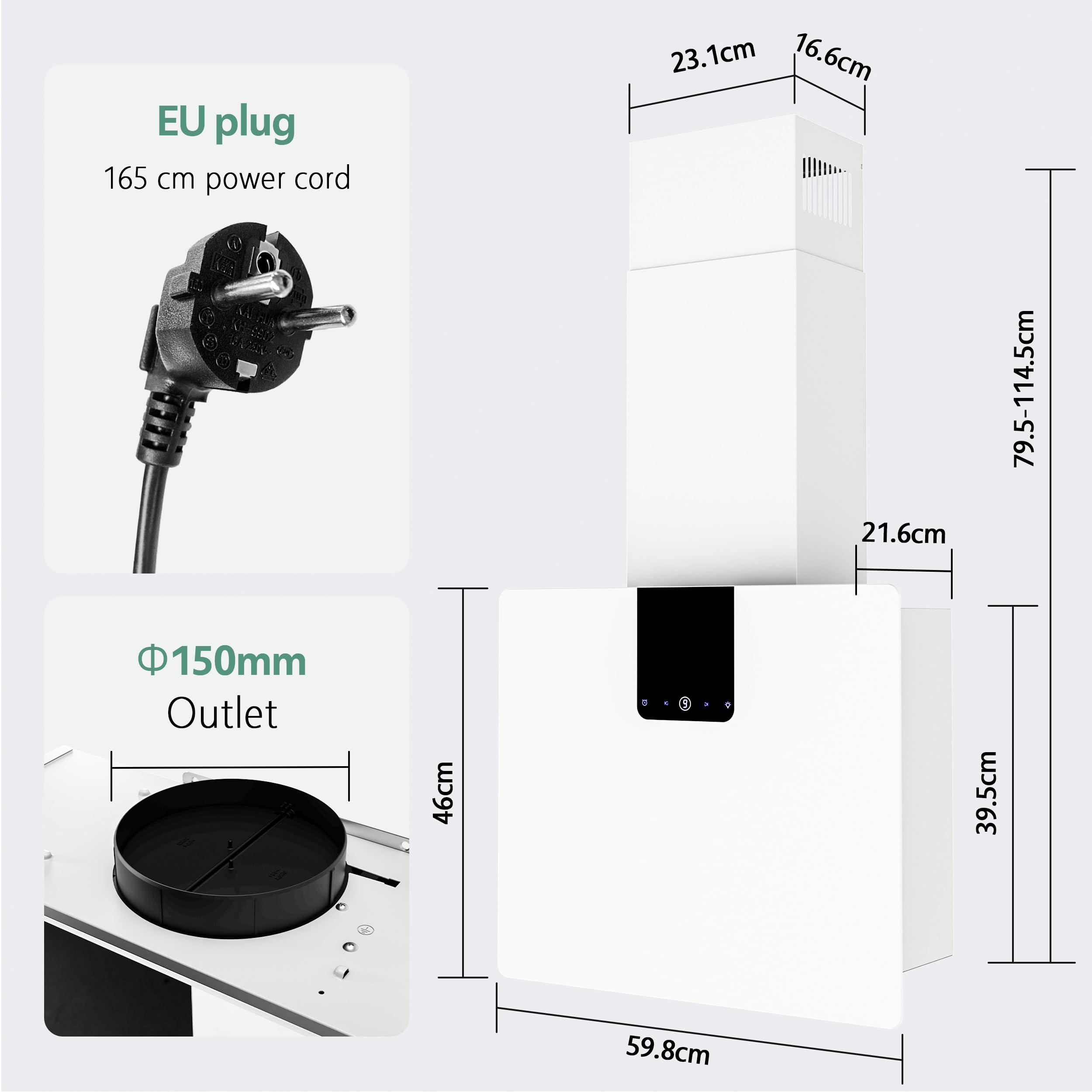 FIREGAS Hotte aspirante 60cm avec Filtre CC170, Moteur Brushless, Économie d'énergie, 9 Vitesses, 487 m³/h, Mode Évacuation ou Recirculation, En Acier Inoxydable Et Verre Trempé