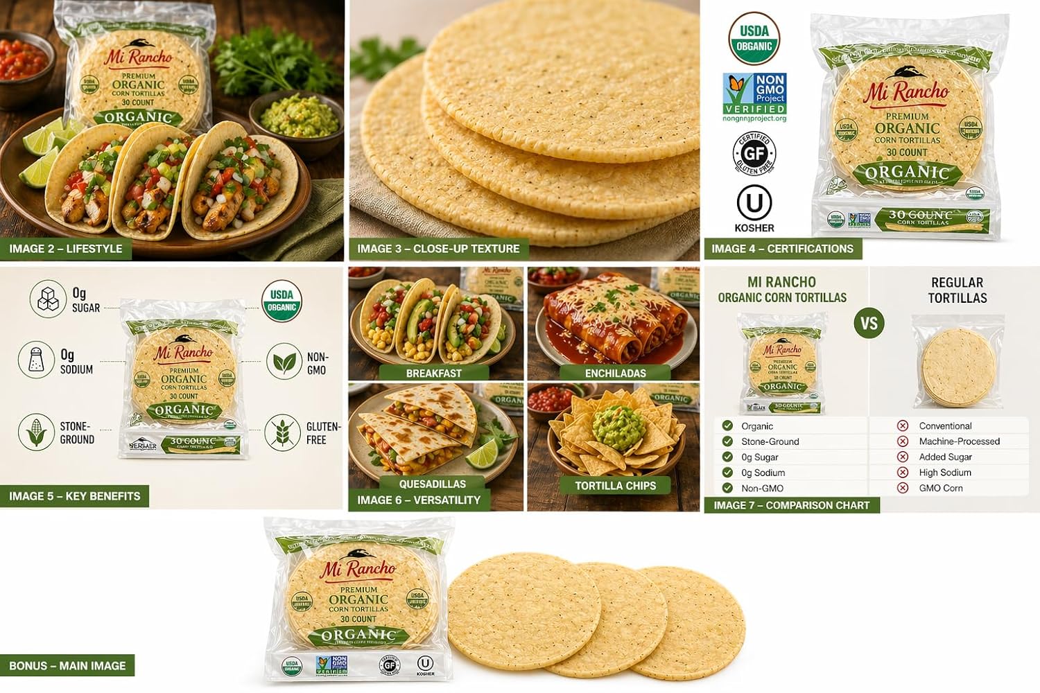 Mi Rancho Organic Yellow Corn Tortilla, 30 ct OU Kosher Certified NON GMO Verified (3)