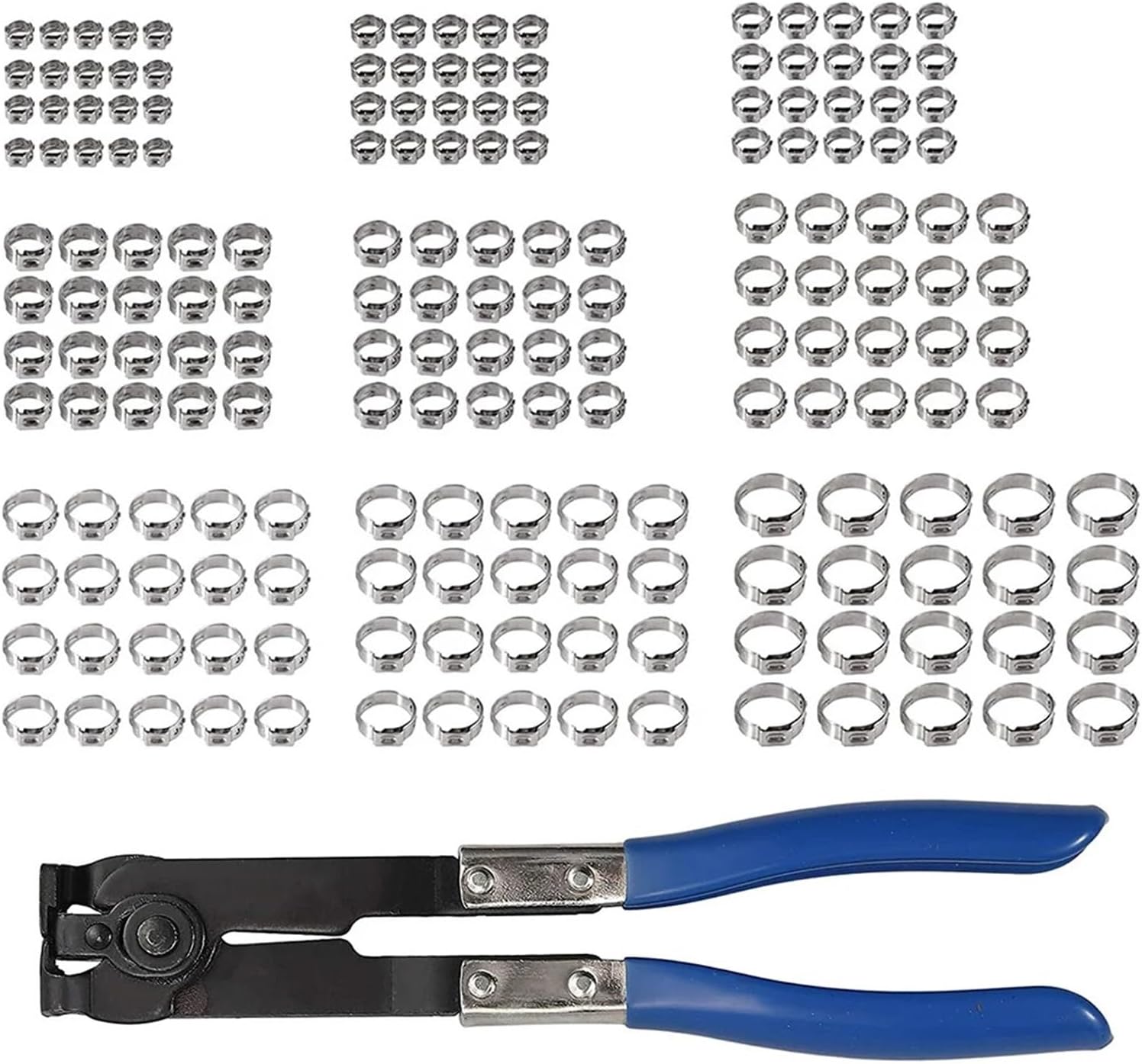 Hose clamp Ear clamp and 180-piece Stainless Steel Hose clamp 5.8-21mm Single Ear stepless Hose clamp Classification Clamping Tool kit