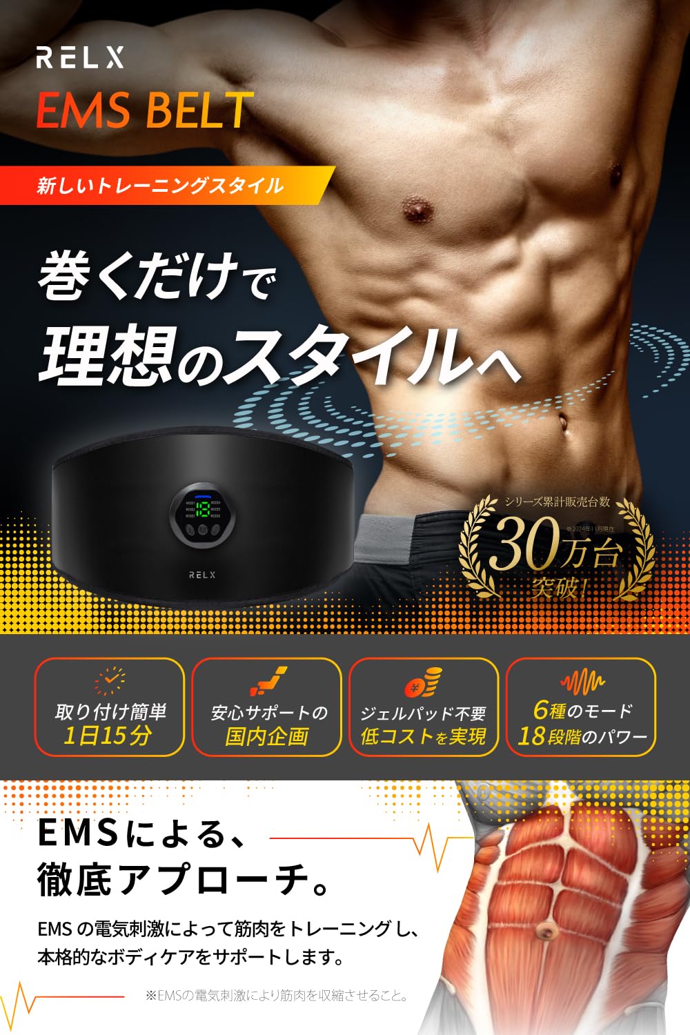 【新品】THE FLEX BELT フレックスベルト EMS 腹筋ベルト 体幹 Amazon.co.jp: RELX 【ジェルシート不要】 EMSベルト 腹筋ベルト (日本