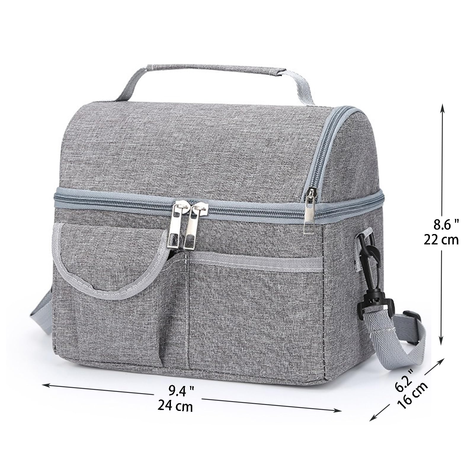 Sac Isotherme Repas Gris Avec Bandoulière Réglable - Grande Ouverture Pour Bureau, École, Pique-Nique Et Voyage