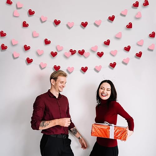 Miniatura 3 de PartyGarden Guirnalda de corazón de San Valentín, paquete de 4 pancartas en forma de corazón rojo/rosa para el día de San Valentín, día de los