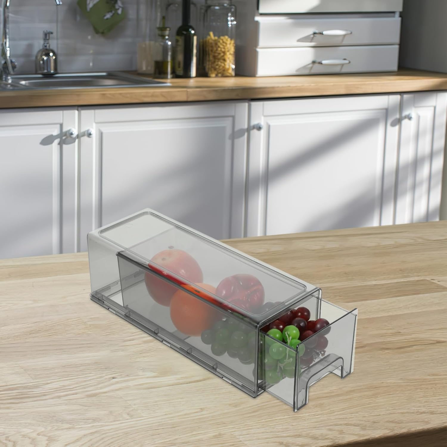 Lurrose 2pcs Fridge Storage Container Pull-out Drawer Stackable Organizer Bin for Fruits and Vegetables Food-grade Refrigerator Storage Box Design for Kitchen and Pantry Use