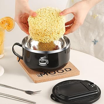 1/2 Piece Microwave Ramen Noodles - Bowl Dishwasher Safe Rice Cooker Ramen Bowl Set | Chopsticks Microwave Ramen Cooker Instant Noodle Bowl Kitchen with Lid