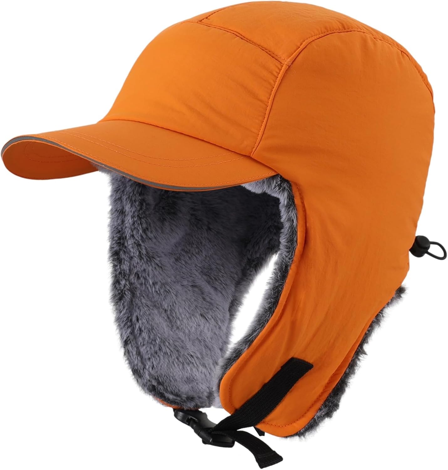 Home Prefer Faux Fur Trooper Trapper Hat for Men Warm Mens Winter Hat with Earflaps Ushanka Hunting Hat Reflective Brim