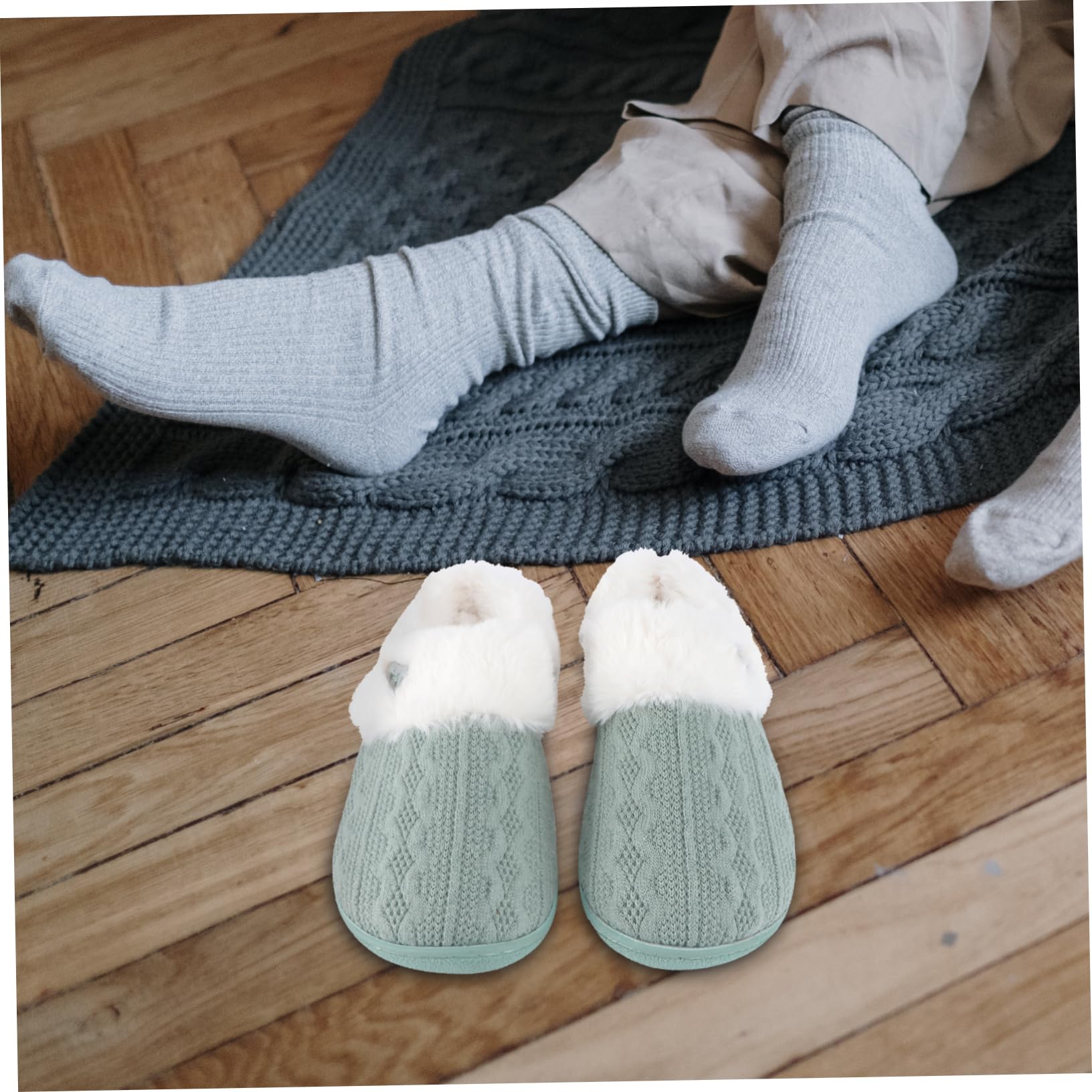 Healvian Slippées Moelleuses Pour Les Femmes Maison Pantoufles Femmes Chaud Pantoufles D'intérieur Pantoufles De Ménage Green Intérieur : Duvet Imitation Lapin