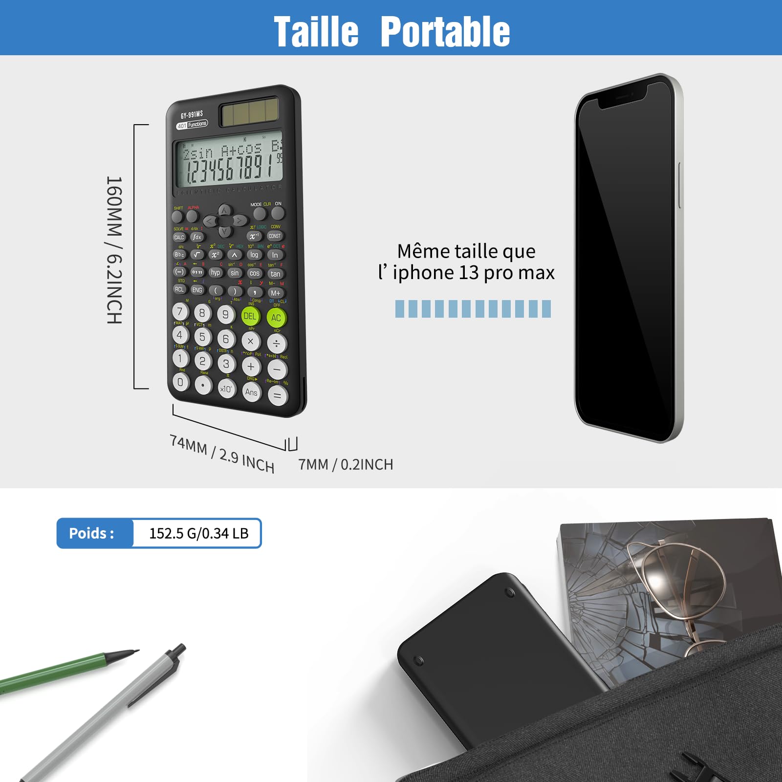 Calculatrices Scientifiques Lot de 8, 401 Fonctions Affichage 2 Lignes Calculatrice de Bureau Collège Lycée