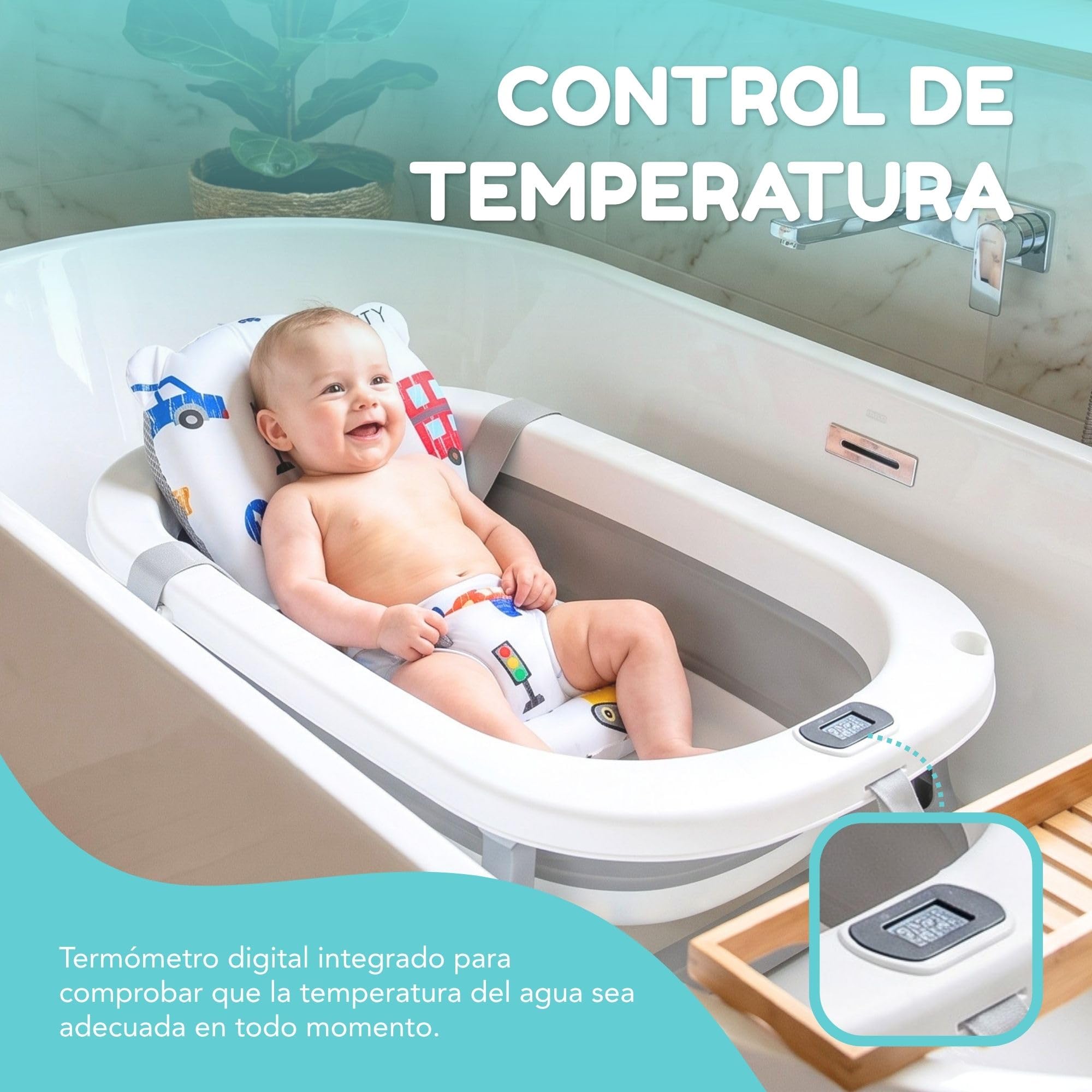 Bañera Bebe Con Patas - Incluye Termómetro Digital + Cojin Ergonómico + Jarra De Baño - Bañera Plegable Bebé - Patas Antideslizantes - Banheira Bebe Con Soporte - Ver Instrucciones Montaje
