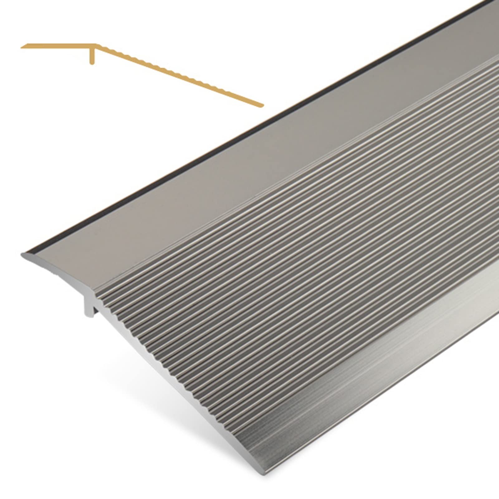 Tiras de transición de madera a azulejos, tira de umbral de suelo de arco de 72 pulgadas, cubierta de aleación de aluminio para puertas, para suelos laminados y de madera dura, color plateado