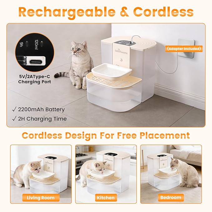 Fuente de Agua Automática para Gatos, 4.5L Recargable Inalámbrica miniatura 7