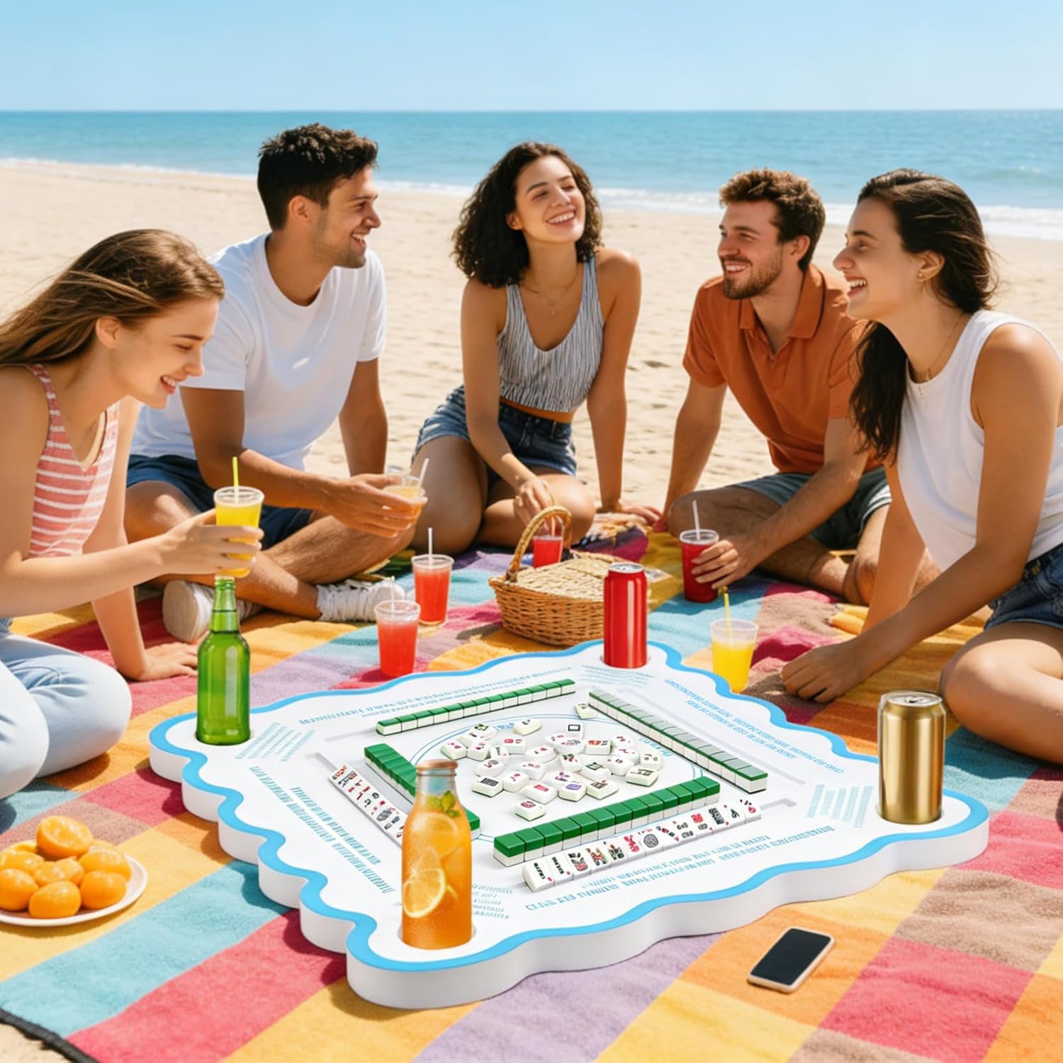 Mahjong Game Floating Table with Rules for Pool Double Side Poker Float Board for Card Games Scrabble Dominoes Mahjong Game Tray for Water Swimming Pool and Hot Tub Summer Beach Party Supplies