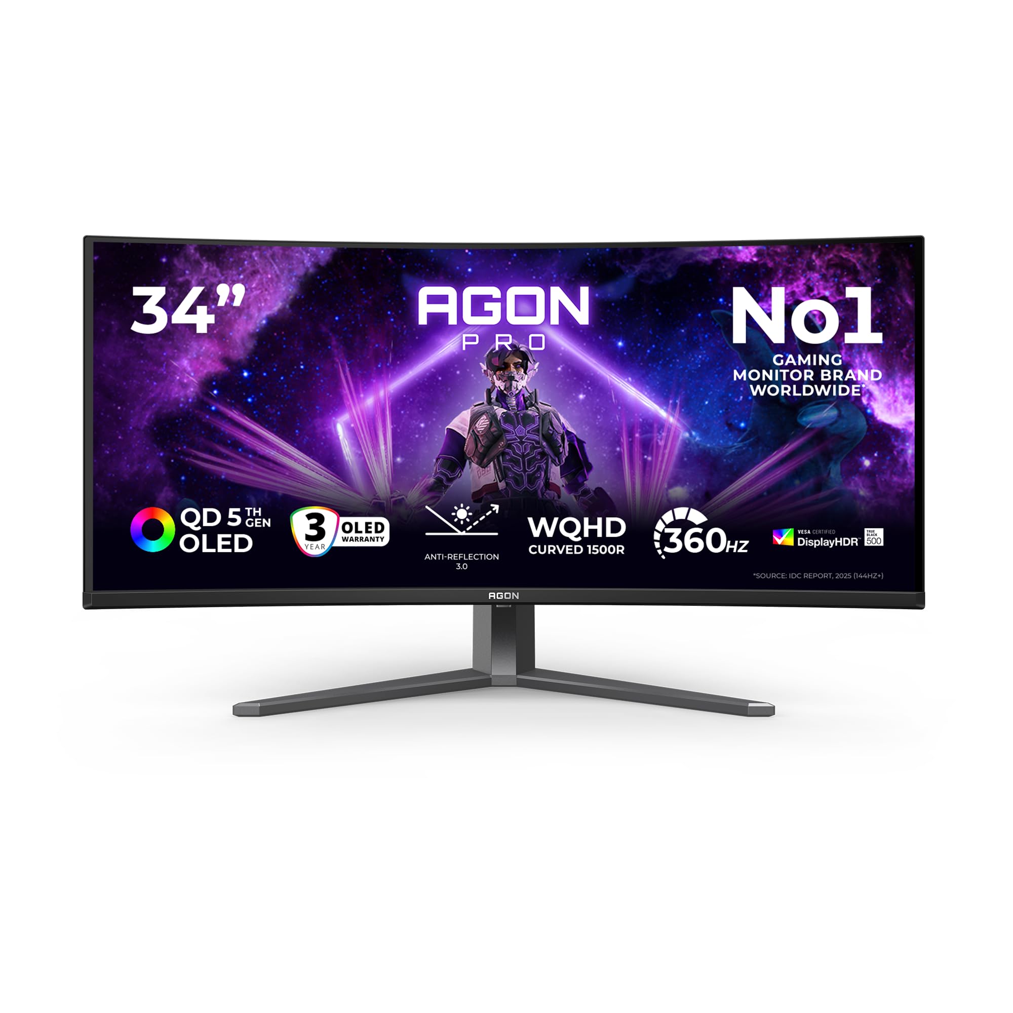 AOC AGP346UCSD Monitor 34 Pulgadas 360Hz Panel QD-OLED, 0.03ms GtG, HDR500 TrueBlack, Adaptive Sync, G-Sync Compatible, Altavoces, Altura Ajustable, (3440x1440 HDMI 2X 2.1 DP 1x 2.1 USB Hub) Negro
