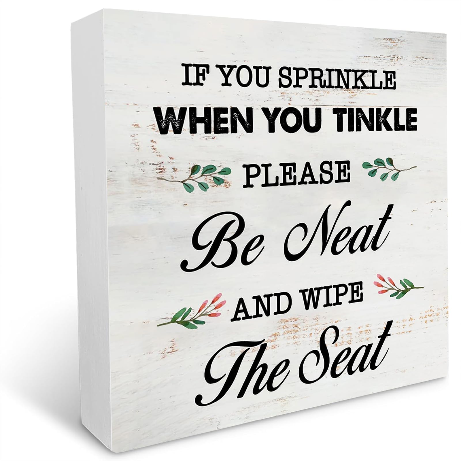If You Sprinkle When You Tinkle Bathroom Quote Wooden Box Sign Block Plaque For Wall Tabletop Desk Home Bathroom Toilet Decoration 5X5 Inches