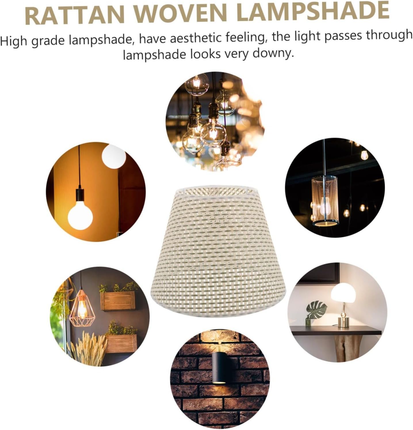 Levemolo 1pc Beige Woven Desk Lamp Shade Handcrafted Rattan Lampshade for Home Decor Elegant Light Cover for Table and Floor Lamps Eye-friendly Design and Strong