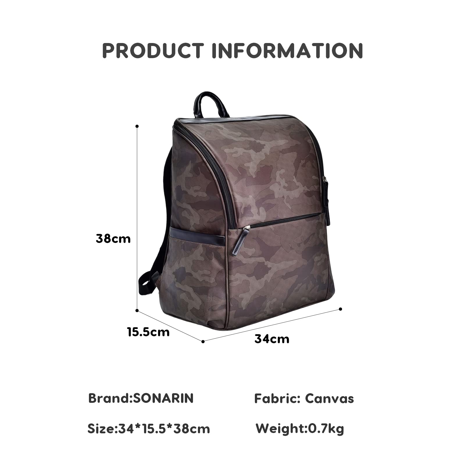 SONARIN Mimetico Zaino Fasciatoio,Grande Capacità Borsa per Pannolini Impermeabile Multifunzionale Zaino Mamma Neonato Viaggio Borsa Fasciatoio con Fasciatoio & Ganci per Passeggino