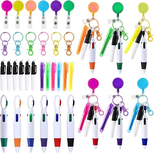 Whaline Juego de 30 mini rotuladores para enfermeras con clip para insignia, 6 colores, rotuladores permanentes para enfermera, bolígrafo retráctil,