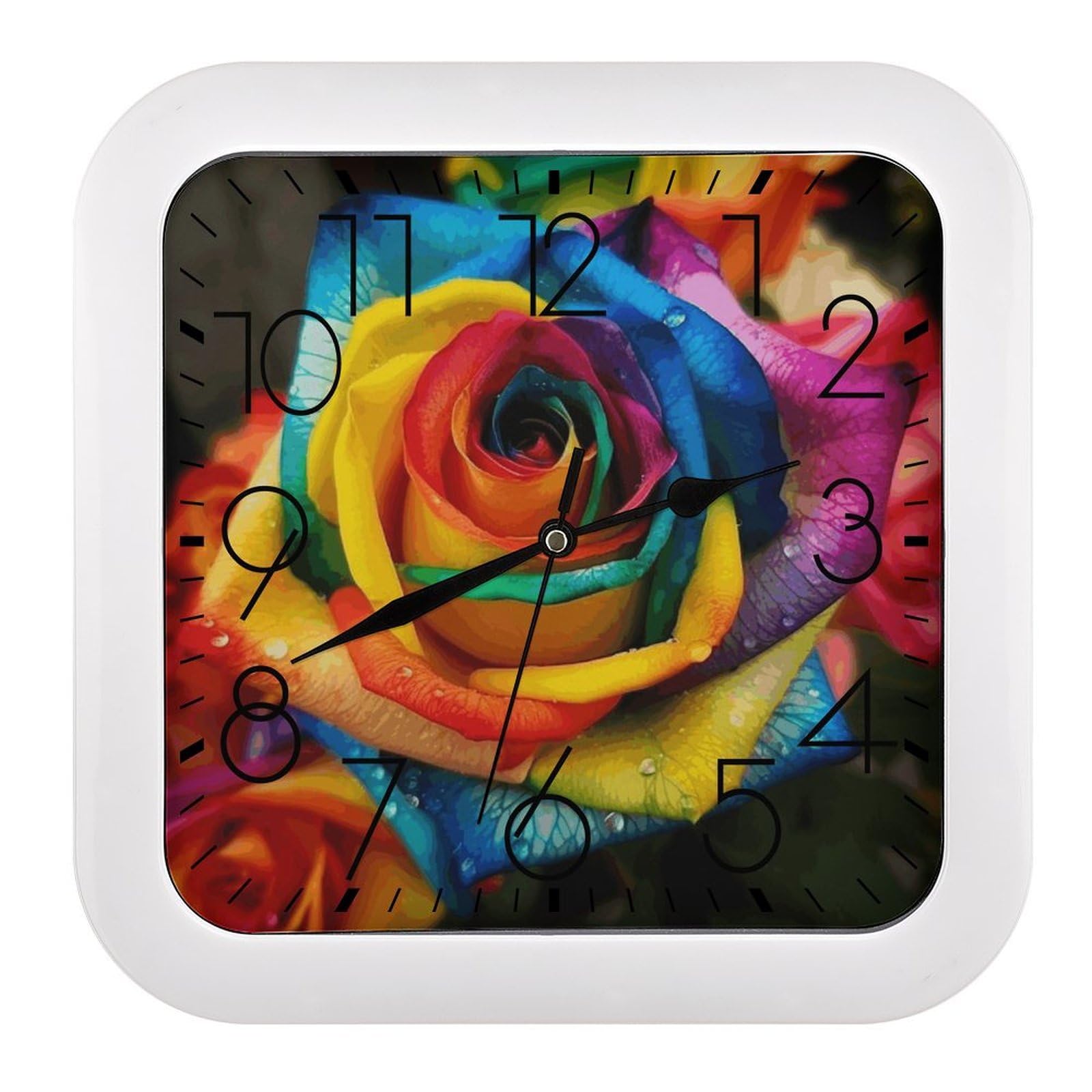 JTREHY Rainbow Rose Wall Clock The Sound is Soft Square Timepiece Fashion Precise Easy to Read Numbers | Perfect Living Room Kitchen Or Office Clocks