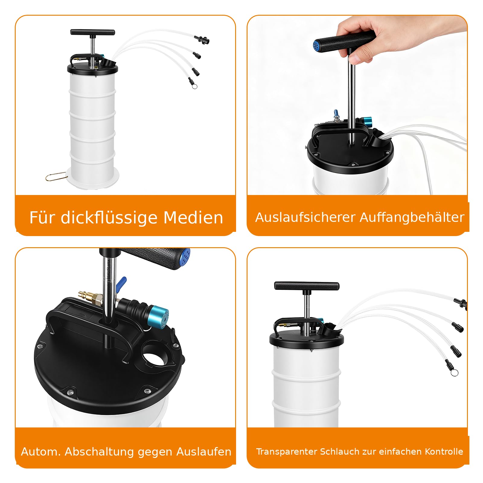 6.5L Ölabsaugpumpe Manuell & Pneumatisch, Vakuum Flüssigkeitspumpe mit 4 Absaugschläuchen, Ölwechselpumpe für Auto, Motorrad, Boot, Rasenmäher, Absauggerät für Motoröl & Bremsflüssigkeit