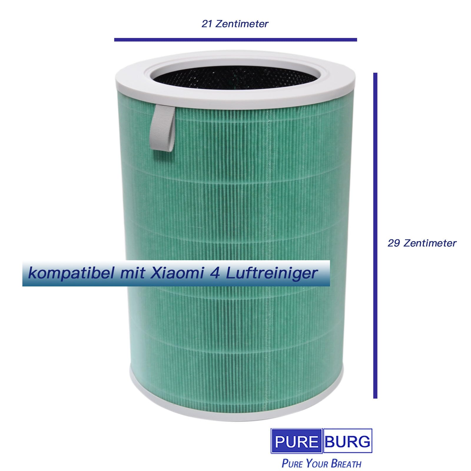 PUREBURG Filtro di ricambio compatibile con purificatore d'aria Xiaomi 4, filtrazione HEPA H13 a 4 stadi, carbone attivo, confezione da 1