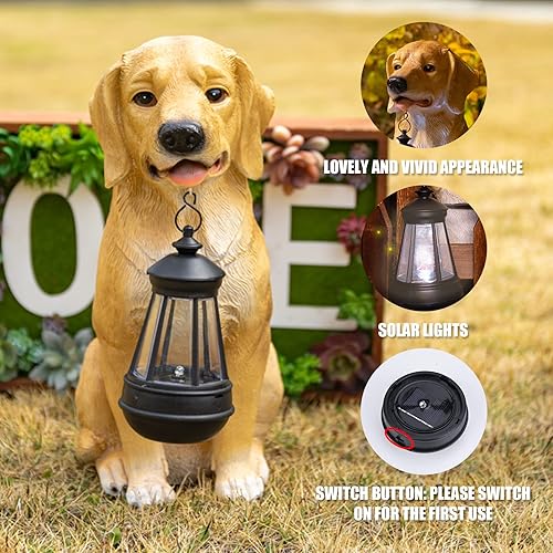 Miniatura 9 de Estatuas de perro de jardín para decoración al aire libre, luces LED solares de 13 pulgadas, estatua de jardín, decoración de cachorro para patio,