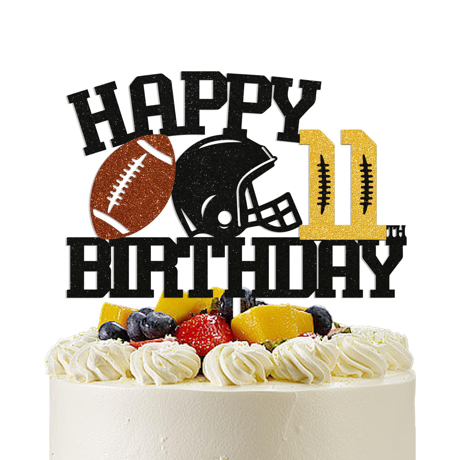 Football Happy 11th Birthday Cake Topper - Football Sports Theme Birthday Party Decorations for Boys, 11 Years Old Birthday Party Supplies Black