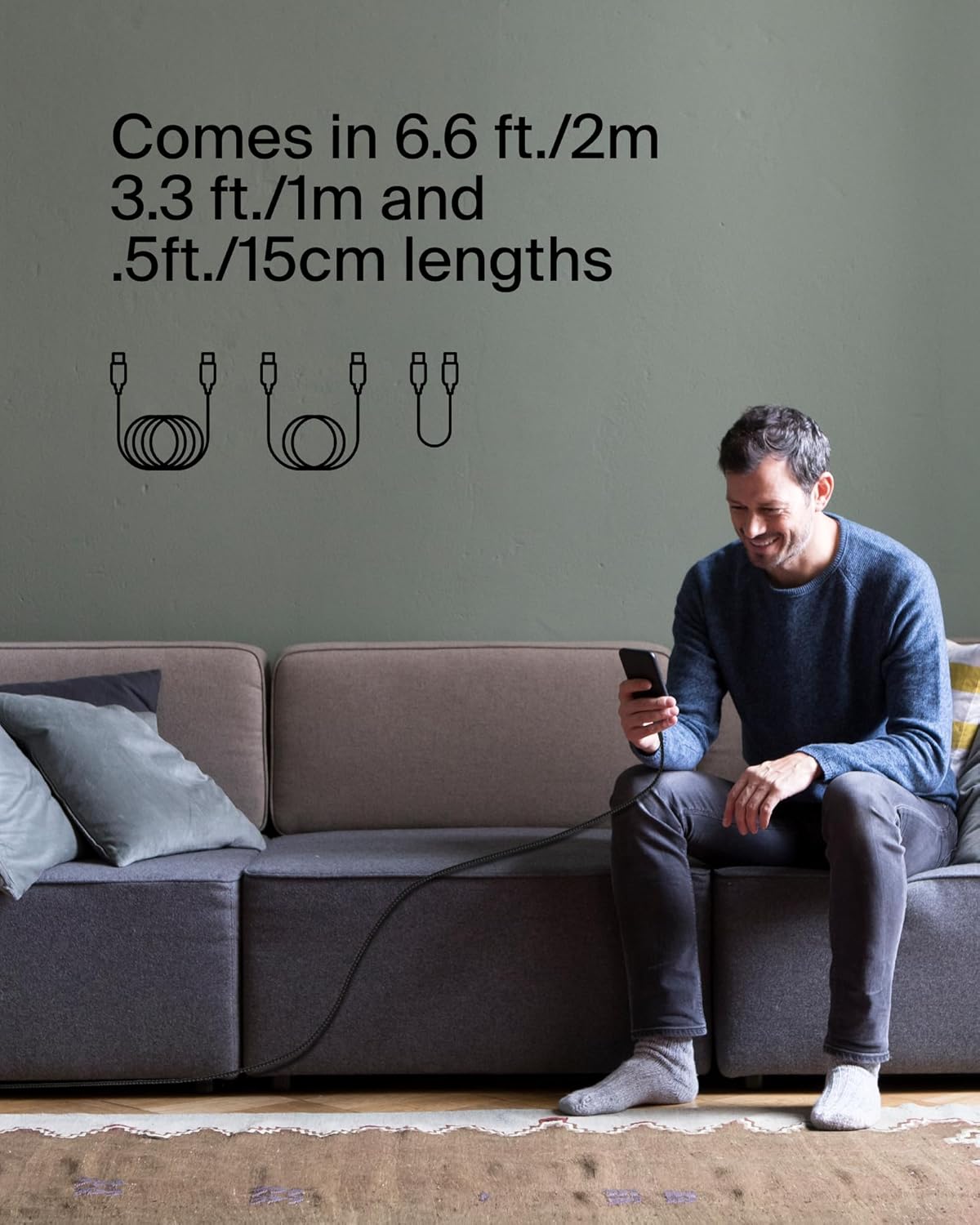 Belkin BoostCharge Braided USB-C to USB-C Cable (2M/6.6ft) for iPhone 16, iPhone 16 Pro, iPhone 16 Pro Max, Galaxy S25, S24, Note, Pixel 9 & 8, iPad Pro, Nintendo Switch 2 & More - Black