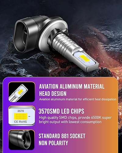 Miniatura 2 de LUYED Bombilla LED antiniebla 881, 6500 K, xenón blanco, extremadamente brillante, 886 889 894 898, repuesto para luces antiniebla, paquete de 2