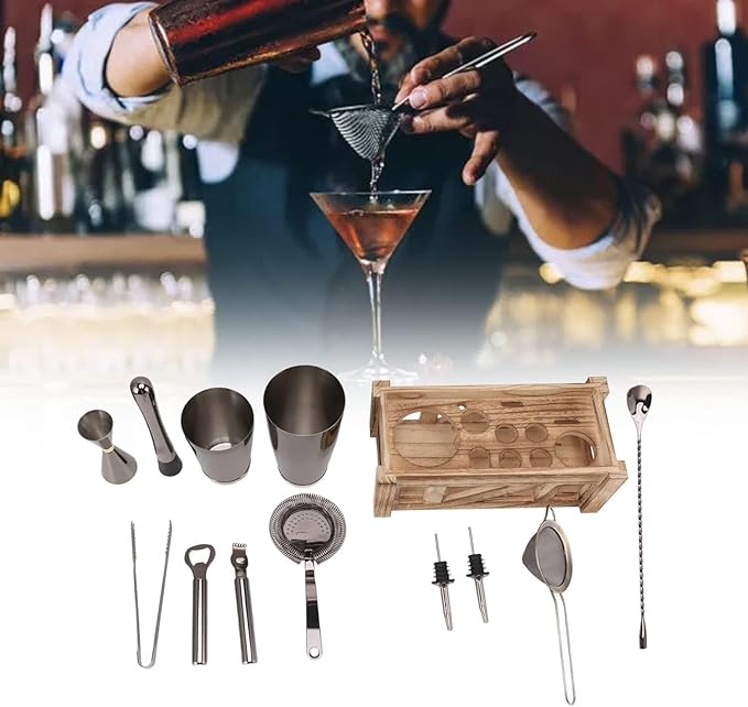 Set de Coctelera de Acero Inoxidable con Soporte de Madera miniatura 2