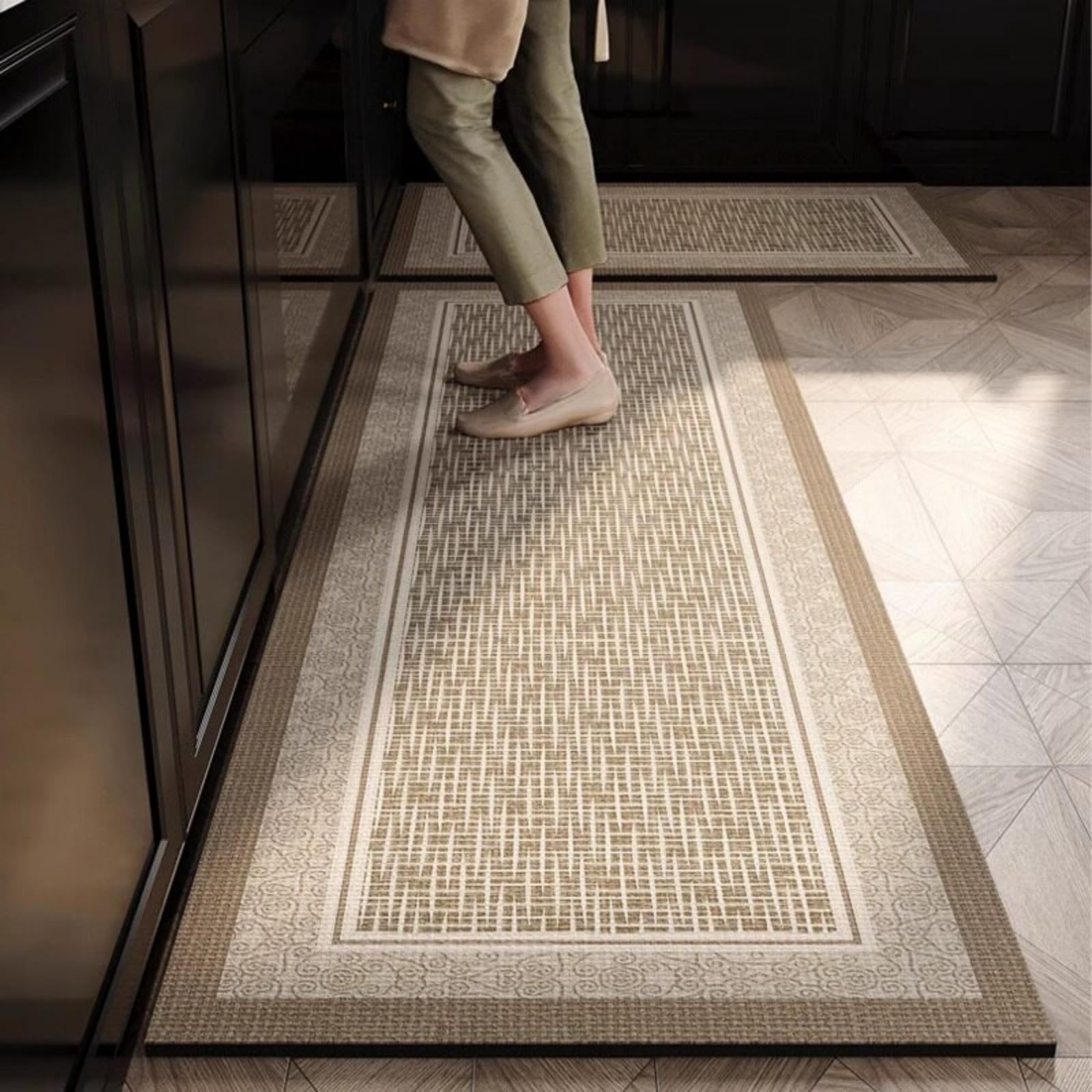 Tappeto Cucina 50X80Cm+50X60Cm Giallo Grigio Moderni Tappetini Da Cucina 2 Pezzi,Antiscivolo Impermeabile Tappeti Da Cucine,Lavabile, Adatto Per Corridoi, Cucine, Bagni
