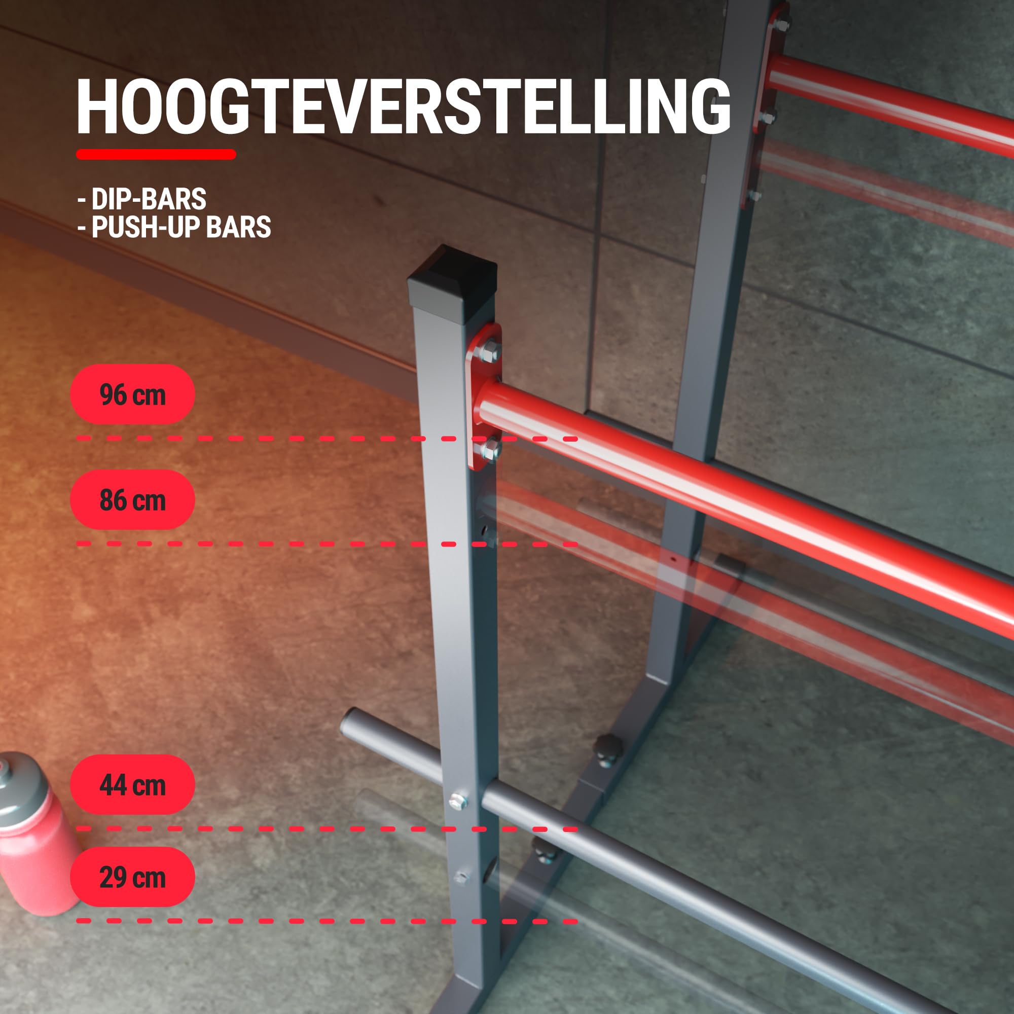 HOP-Sport® Barres parallèles Ajustables HS-1010K avec Gants, Station pour Pompes et dips en Acier, équipée de Pieds antidérapants, pour entraînements Musculation à Domicile