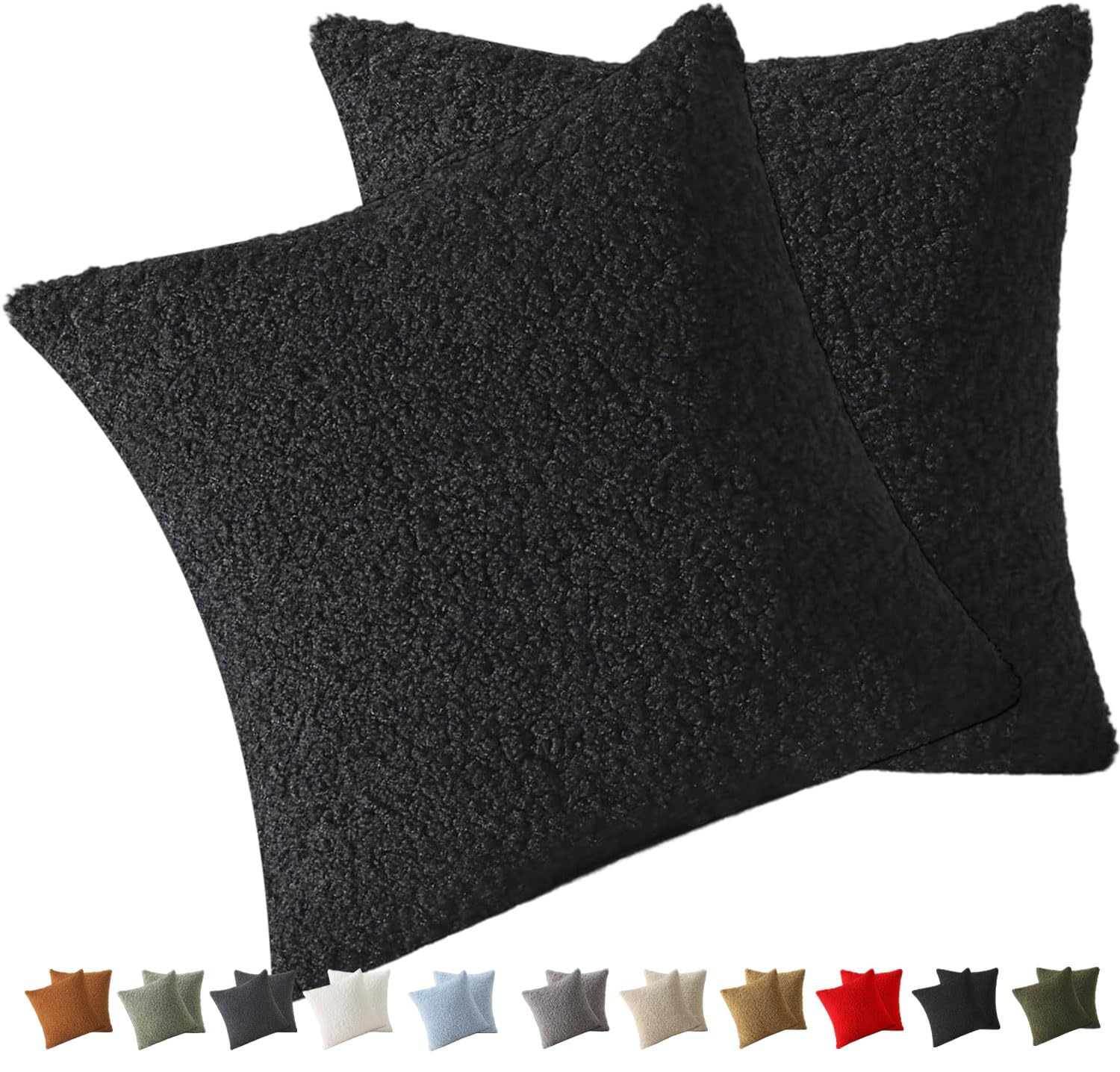 uyeoco Cushion Covers 50x70 30x50 60x80 60x60 80x80 - Luxury Teddy plush Rectangle/Square Throw Pillow Cases - Decorative Soft Pillowcase for Sofa Couch Bedroom with Zipper(Black,30x50CM/12x20in)