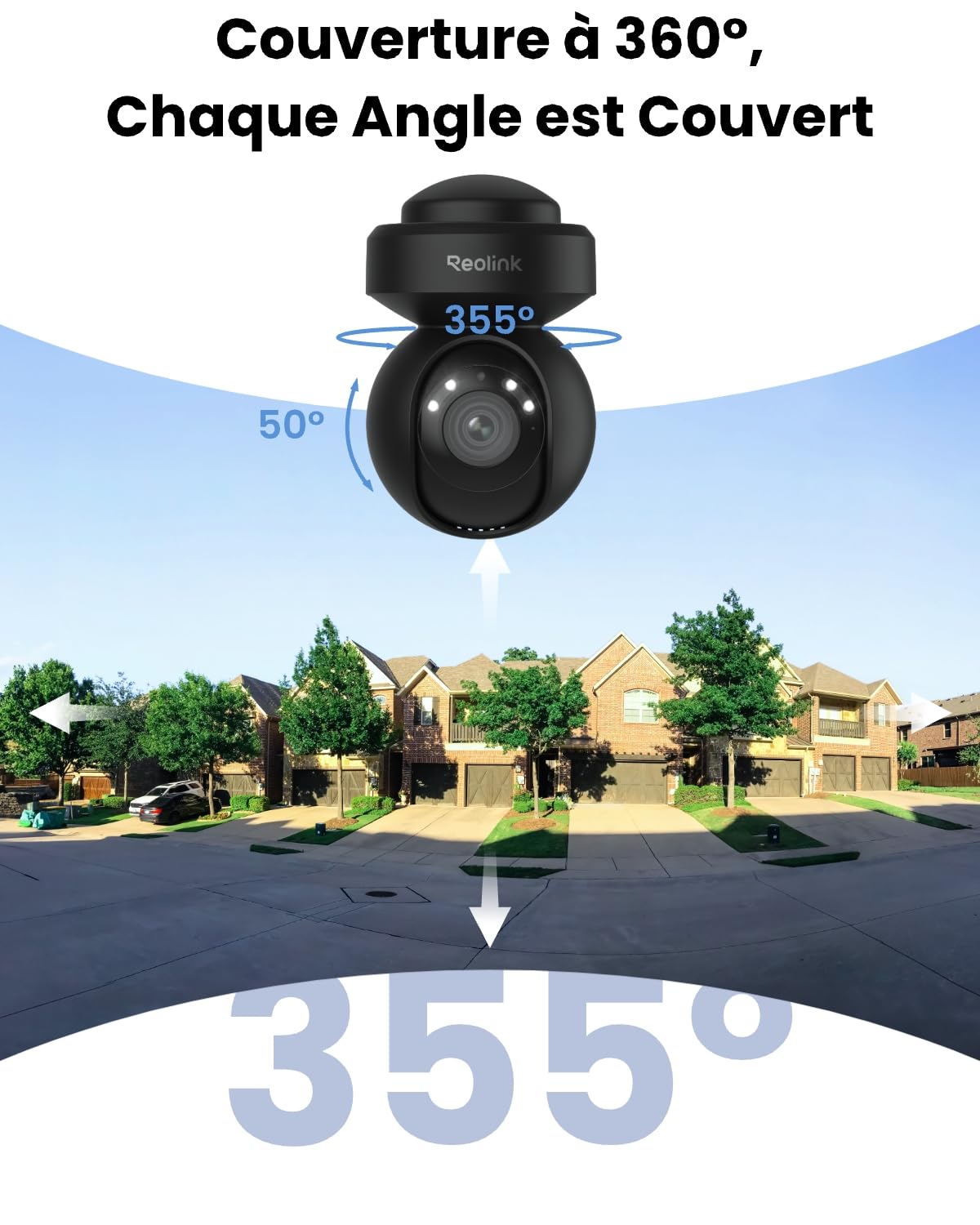 Reolink 4K PTZ Caméra Surveillance Extérieure Zoom Optique 3X Suivi Auto | Wi-FI 6, Détection Humain/Véhicule/Animaux, Vision Nocturne en Couleur 2,4 / 5GHz Audio Bidirectionnel, E1 Outdoor Pro Noir