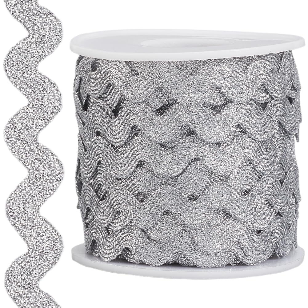 gorgecraft 165 yards metallic silver rick rack 06 inch ric rac trim glitter zig zag christmas wave bending fringe ribbon wavy edge fabric for diy craft sewing wedding dress gift wrapping