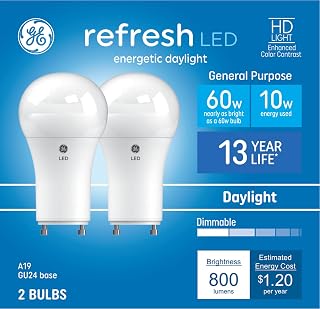 GE Refresh HD LED 60 Watt Replacement, Daylight, A19 General Purpose Bulbs (2 Pack)