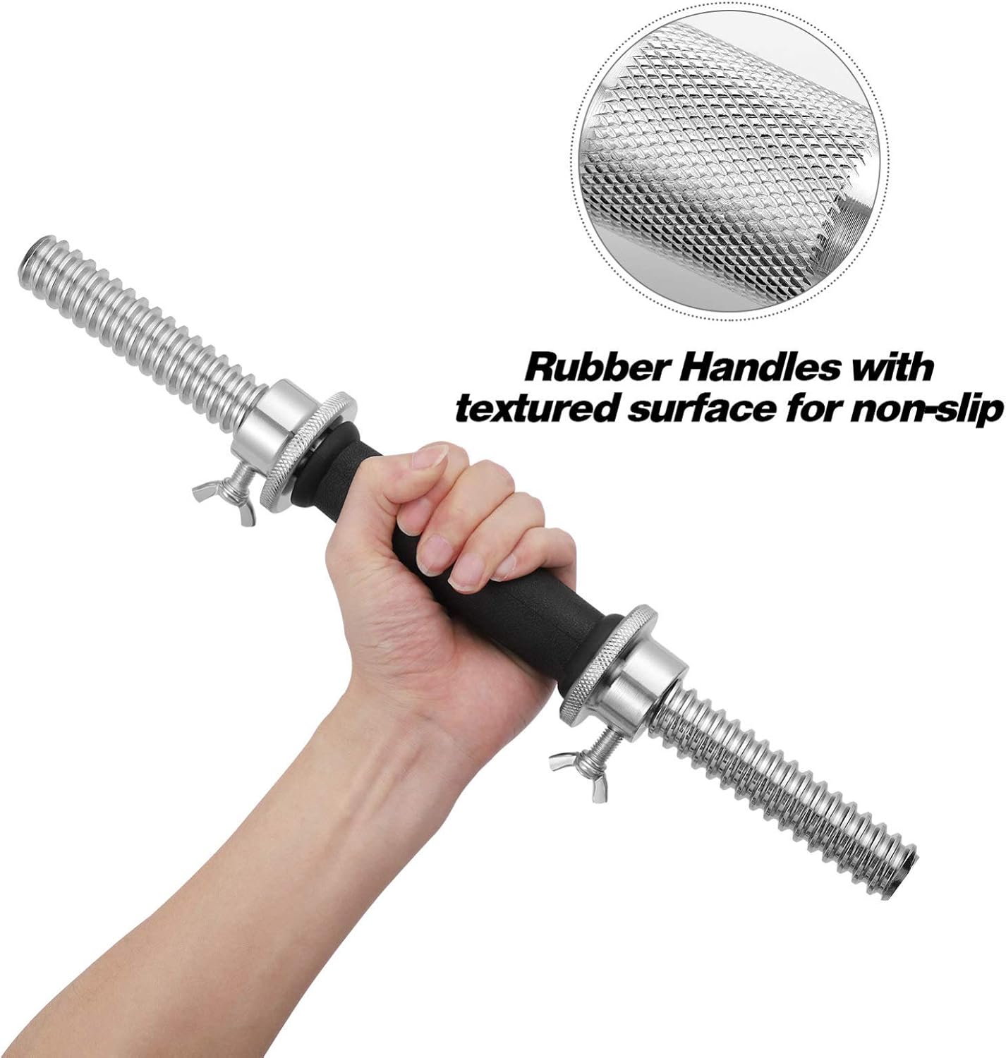 2pcs Dumbbell Bars Cast Iron Dumbbell Handles with 4 Double Safety Nuts Barbell Bars Covered with Rubber Weightlifting Accessories for Gym Training Sports Workout