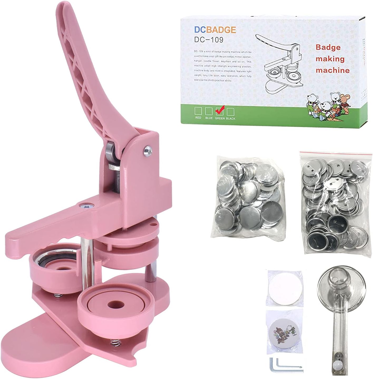 CABINAHOME Button Maker, Installation-Free Button Badge Maker Machine, 58mm (2.25in) Pin Button Maker Press Machine with 100pcs Button Pins, Circle Cutter, Pictures and Magic Book