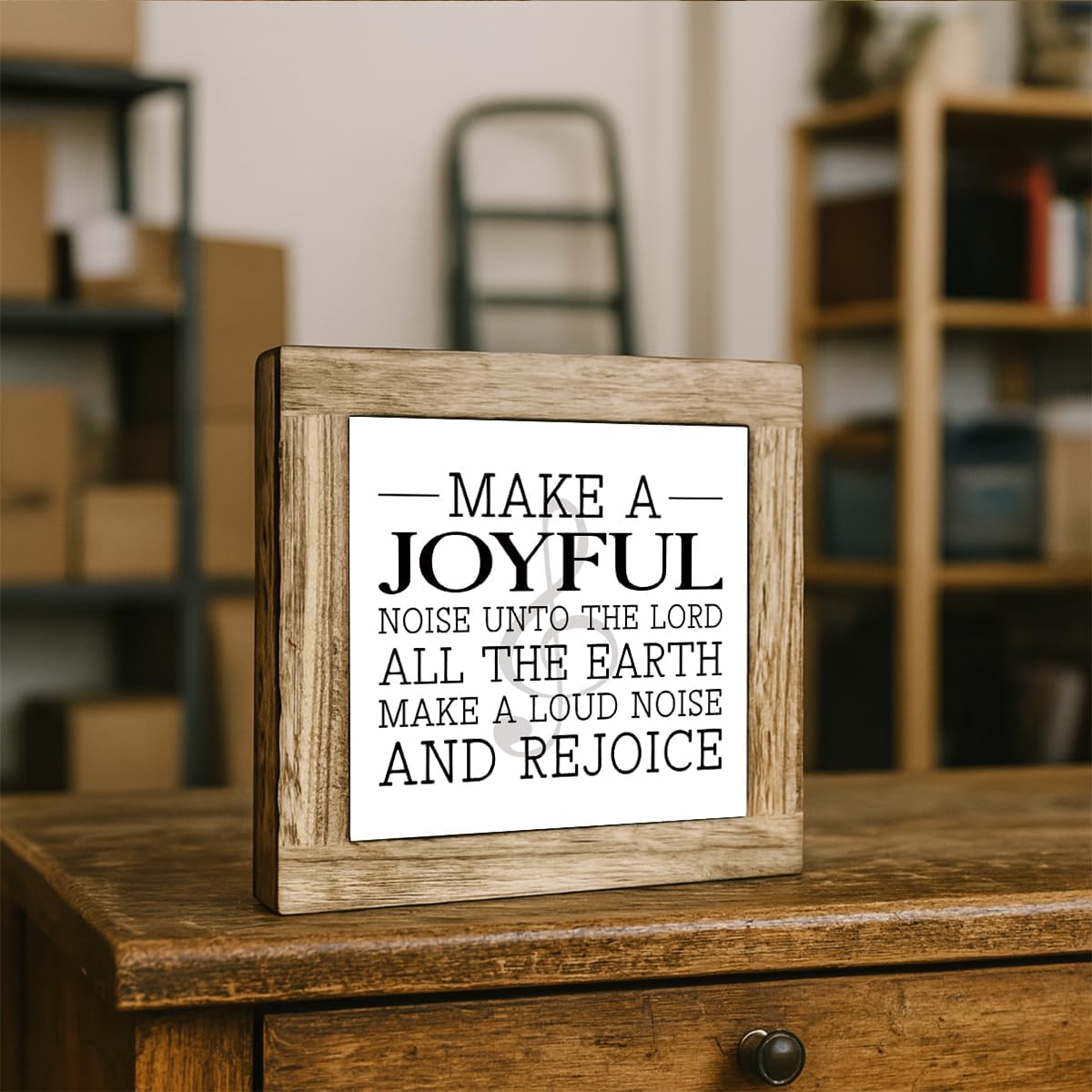 Christian Inspirational Wooden Box Sign, Make a Joyful Noise Unto the Lord Quote Sign, Christian Farmhouse Signs for Tabletop or Shelf Decor, Religious Based Home Desk Decor 5.9x5.9 Inches image 4