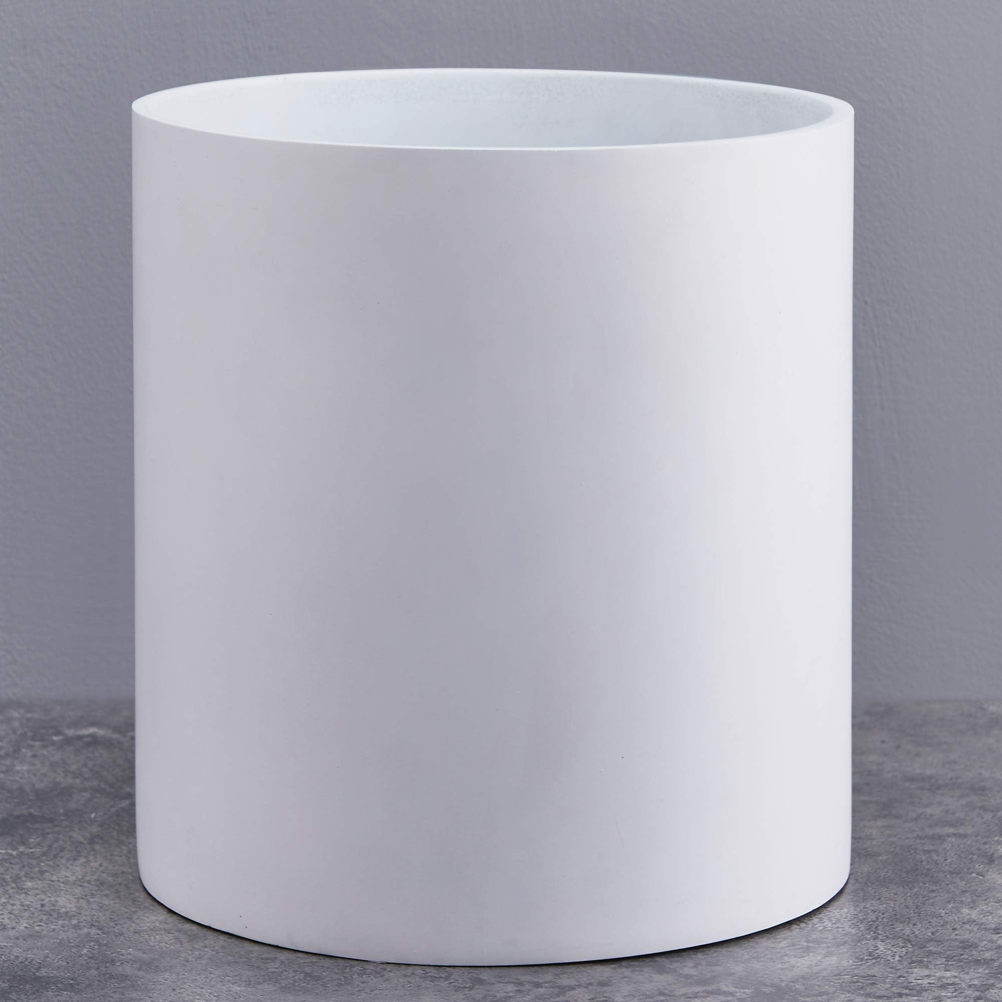 FaithLand 12 Inch Fiberstone Planter - Lightweight Modern Cylinder Plant Pot with Drainage Hole & Plug, Indoor Outdoor Use, Matte White