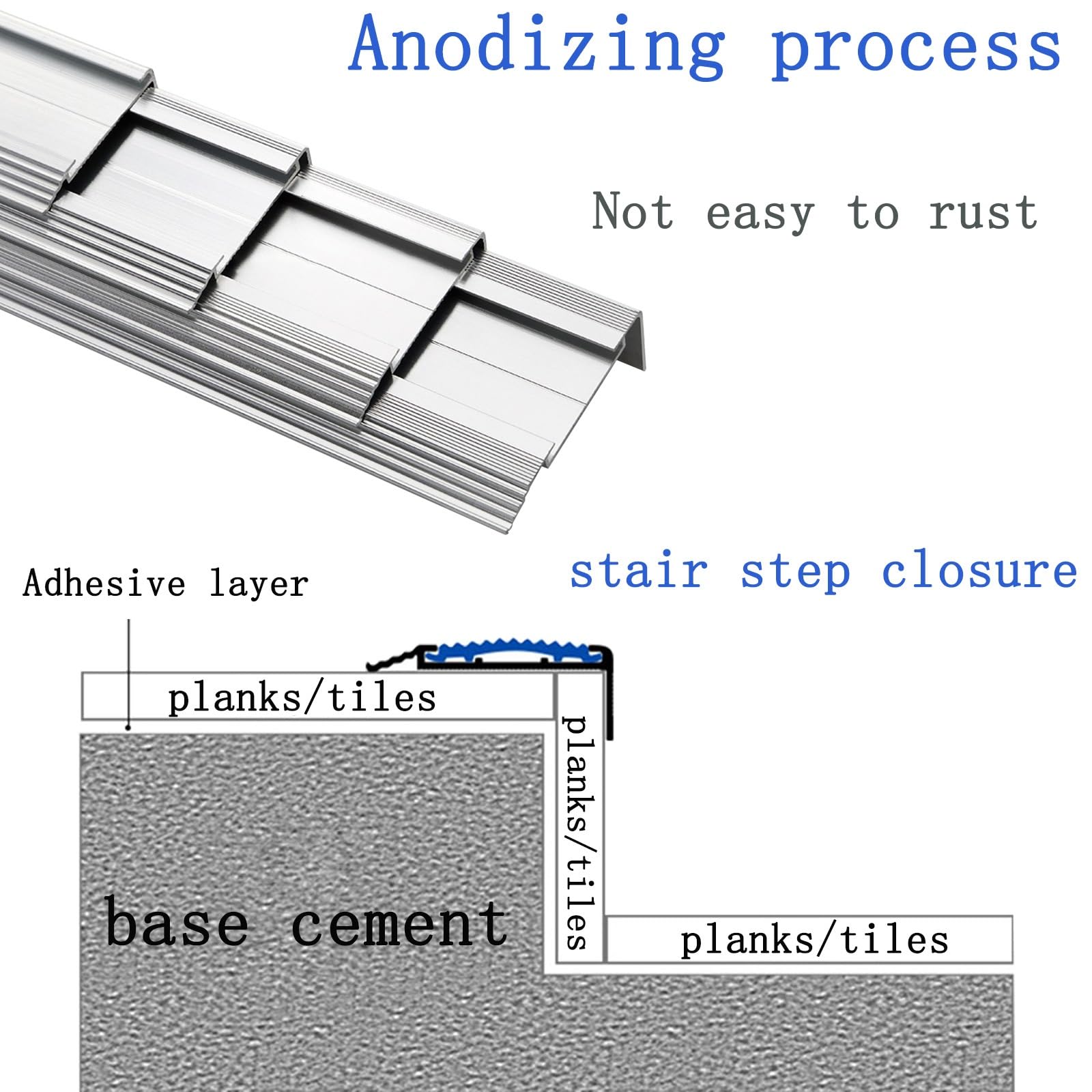 Tira Del Piso Tira Impermeable, Aluminio Tiras Antideslizantes Para Peldaños, Perfil Integral De Borde Escalonado En Forma De L, Doble Antideslizante, Apto para Escaleras Interiores Y Exteriores ( Col