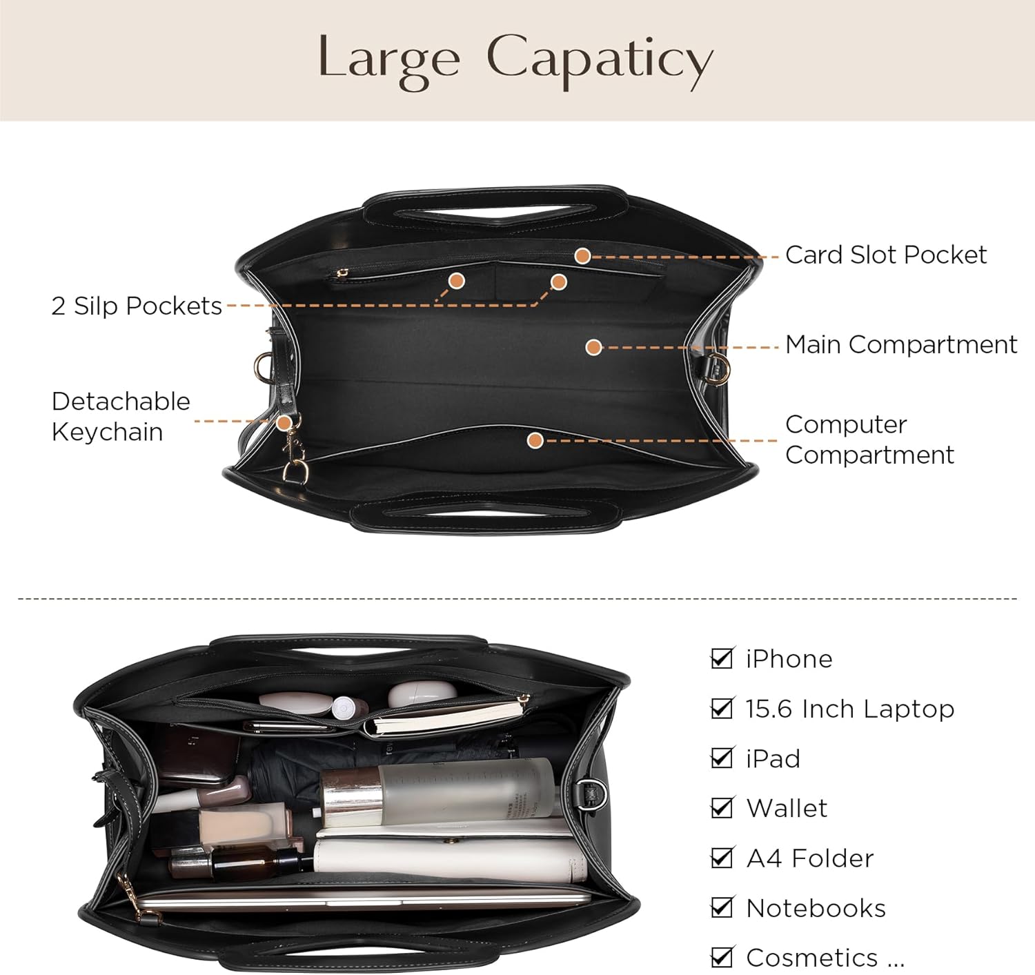 CHUNLI 16 Inch Laptop Bag for Women, Waterproof Tote Computer Bag for Work Business, PU Leather Briefcase Purses Handbag - Image 4