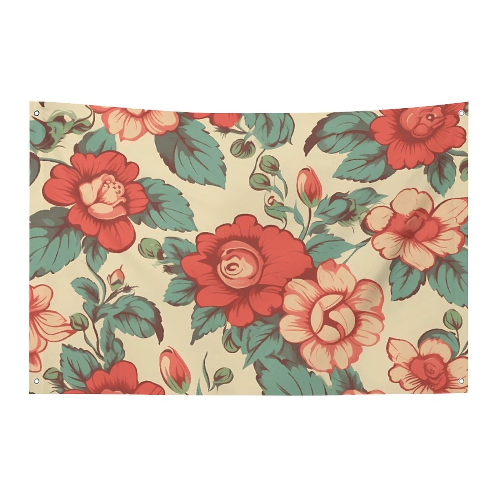 Drapeau floral rétro 119x177 cm en polyester avec 4 œillets pour décoration - 8