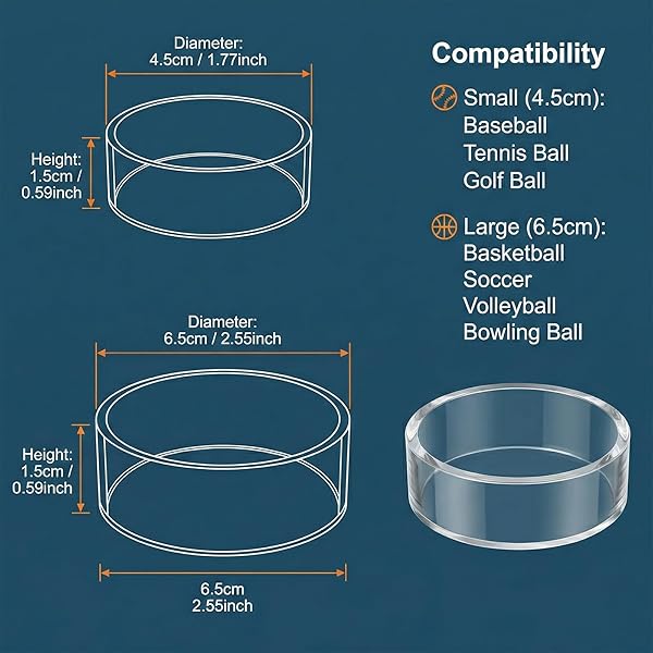 6 Pezzi Supporto per Sfere Supporto Espositori in Acrilico Trasparente Contenitore per Esporre Pallacanestro Calcio e Pallavolo 4 PCS 4,5cm + 2 PCS 6,5cm - 3