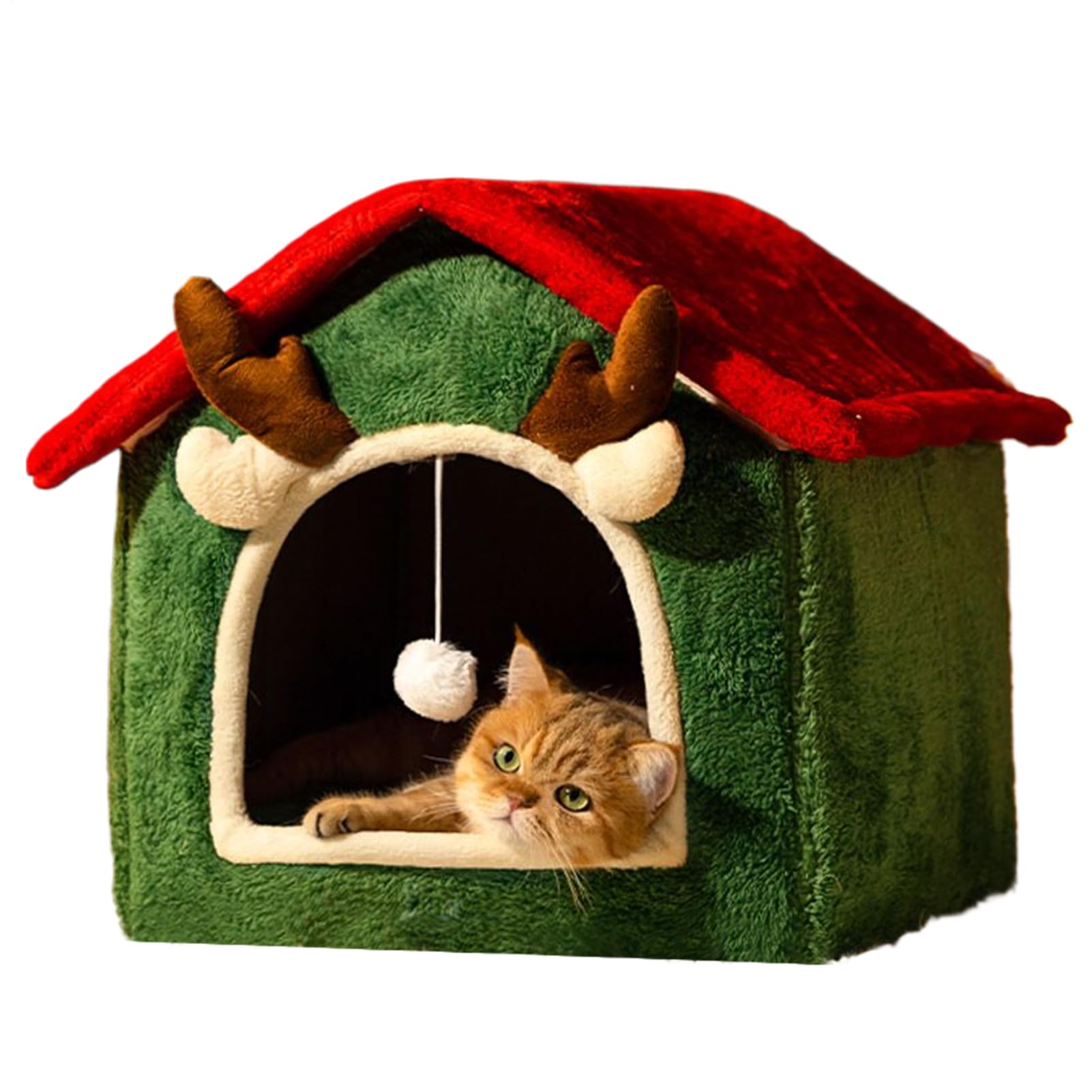 Christmas Cat House - Detachable Washable Pet Cave for Festive Comfort, Enclosed Design with Soft Cushion Interior, Holiday Themed Cat Bed for Bedroom Living Room Balcony Sleeping and Resting Use