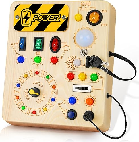 Miniatura 9 de OAKJAR Tablero de actividades para niños pequeños, juego de destornilladores Montessori para niños, juguetes Montessori con luz LED, juguetes