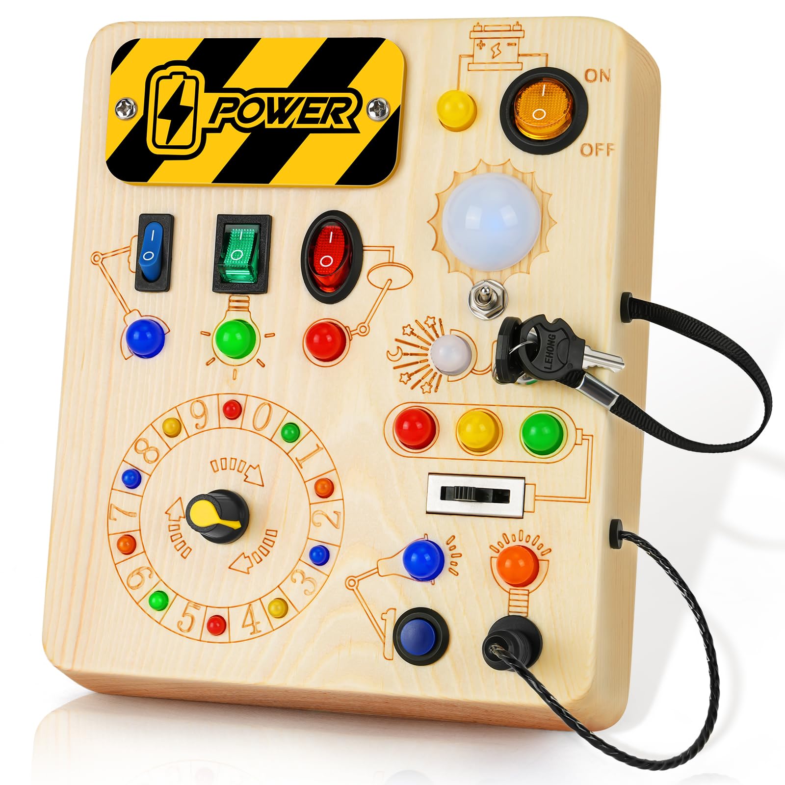 Tablero de actividades, juguetes Montessori para niños de 1 año o más, tablero de actividades con 13 luces LED, juguete educativo de viaje de madera para niños y niñas de 1 año