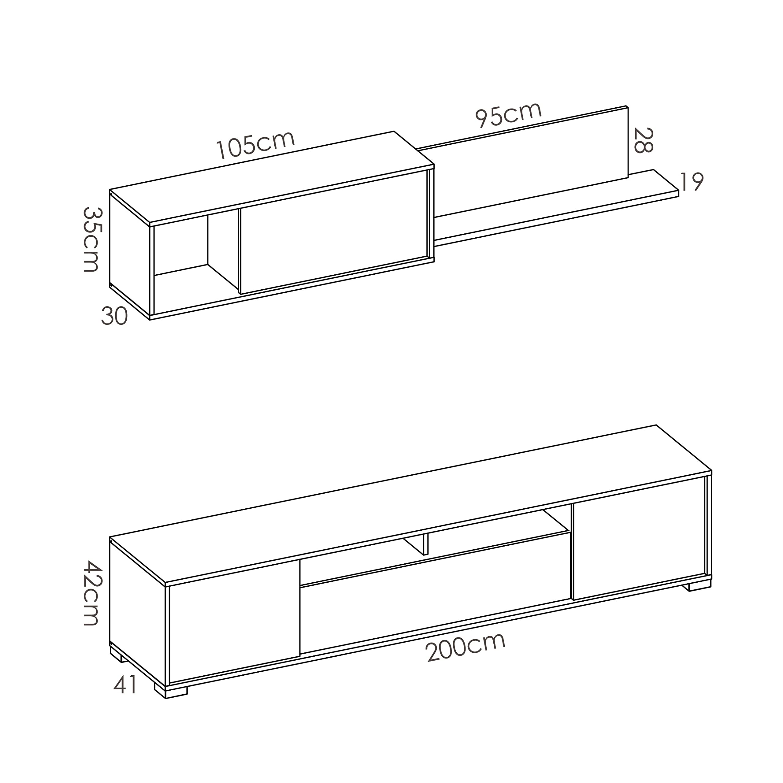 Parete attrezzata porta Tv 200 cm Madison Bianco lucido e Rovere Naturale - Bianco e Naturale