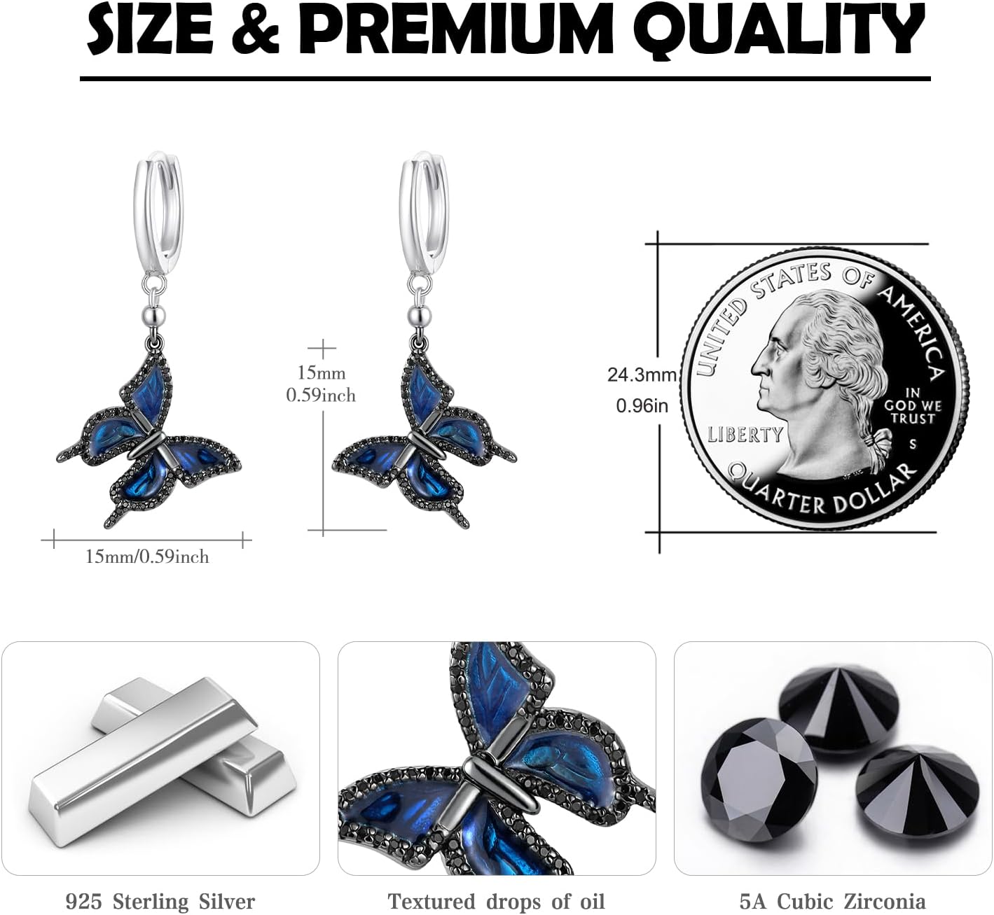 Butterfly Dangle Earrings 925 Sterling Silver Small Enamel Dripping Oil Butterflies Leverback Earring for Sensitive Ears Jewelry Mother Day for Women Girlfriend - Image 3