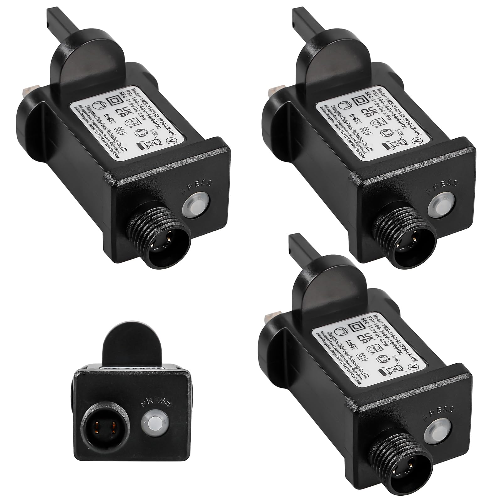 3 Pack 31V LED Transformer Plug, 6W Power Supply Adapter With 8 Modes, Timer, Store Memory, IP44 European Standard for Christmas Tree, Icicle and Net Lights