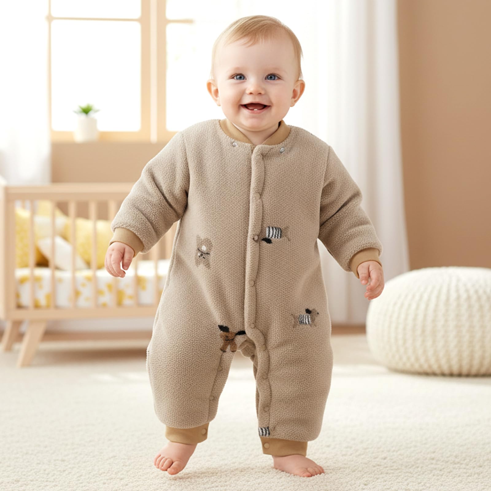 WYTbaby Baby Winter Schneeanzug Neugeborenes Winterstrampler mit Kapuze Fleece Winteranzug Kinder Mädchen Jungen Langarm Jumpsuit für 0-12 Monate