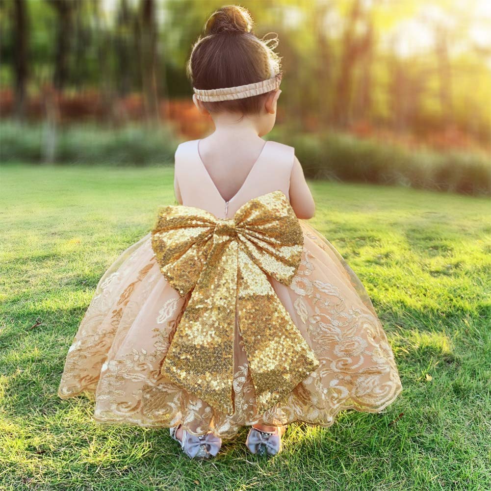 FYMNSI Baby Mädchen Geburtstag Partykleid Taufkleid Rückenfrei Stickerei Ärmellos Abendkleid Formal Festkleid mit Stirnband